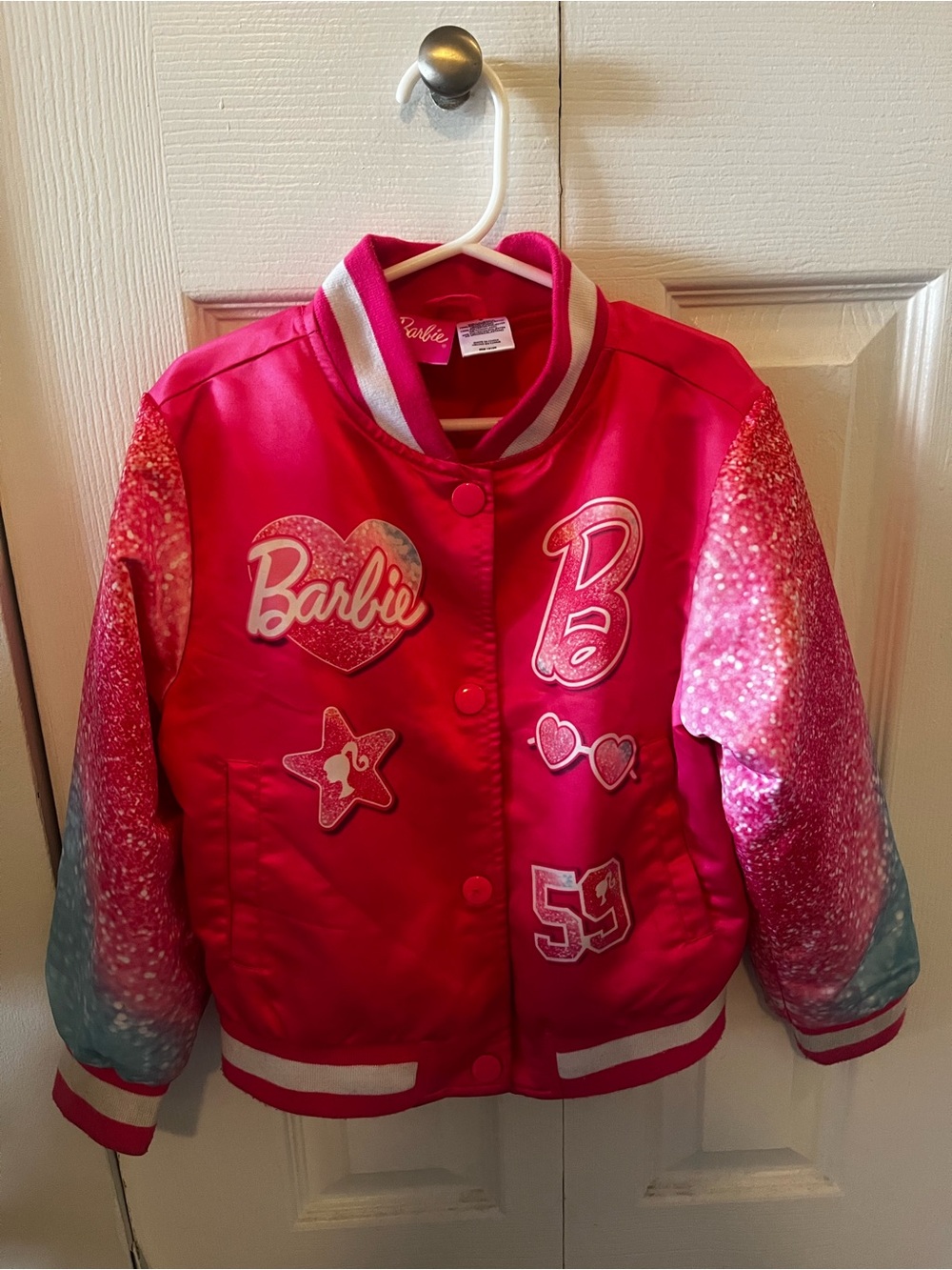 Barbie Bright Pink Sequin-Effect Logo Bomber Jacket